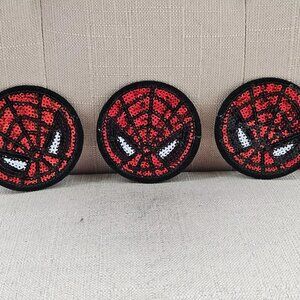 Sequins Patches Round Spider Web Red/White Iron On Applique Patches Lot of 3